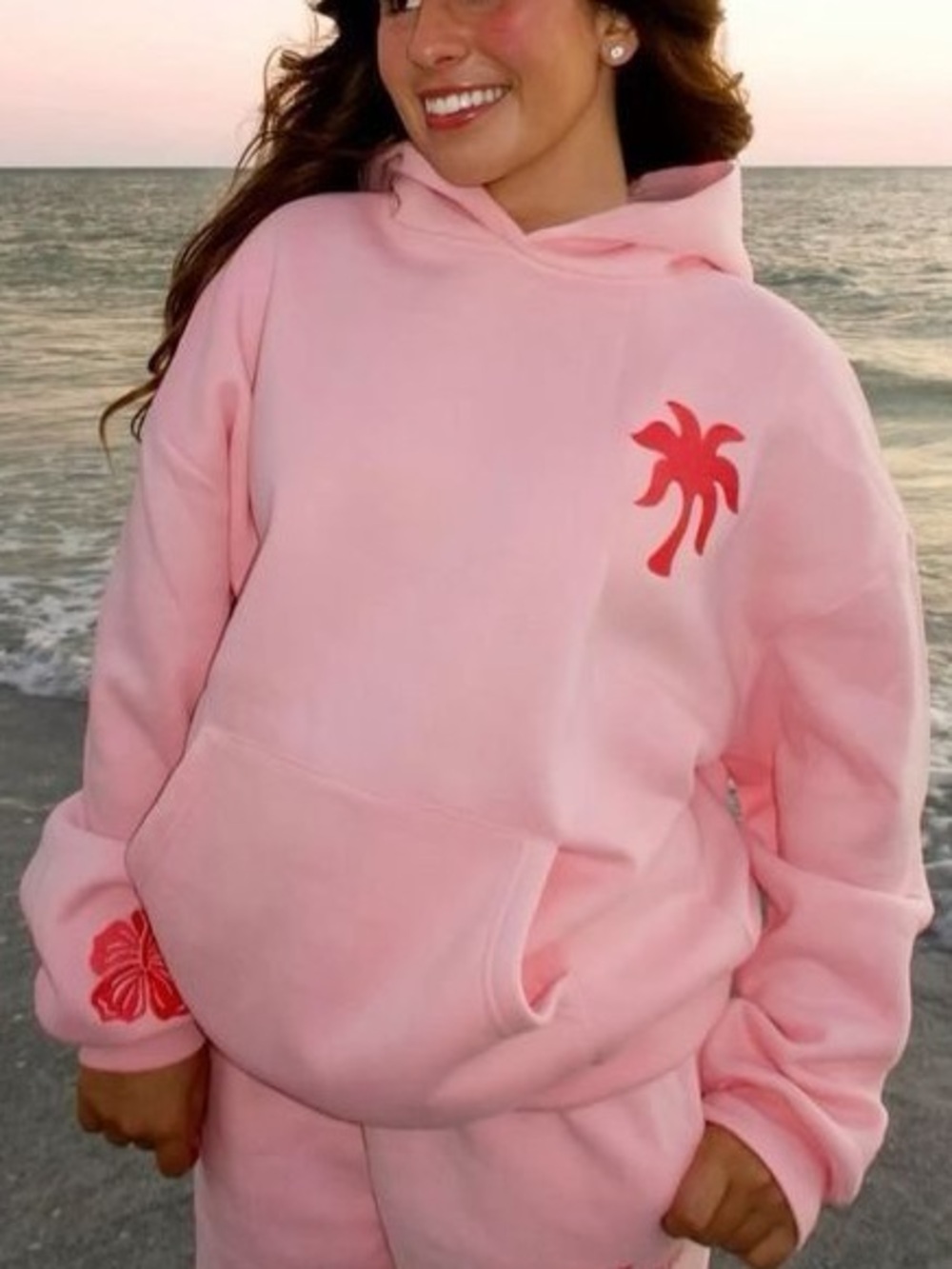 Pink Palm Puff Pink “Everything comes in Waves” Hoodie